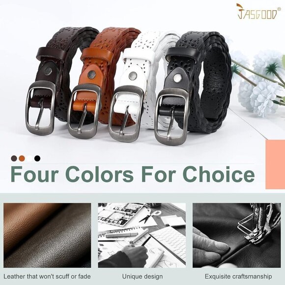 Women Leather Belt Hollow Flower Braided Buckle Casual Formal Accessory main image 4